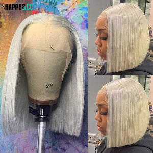 Silver Grey Lace Front Bob Wigs S