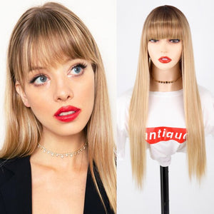 Synthetic Blonde Wig with Bangs Short Wigs for Women
