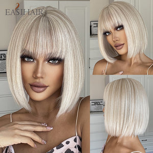 EASIHAIR Synthetic Bob Wigs with Bang Short