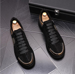 Luxury Designer New Black Rhinestone Lace Up Thick Bottom Casual Shoes