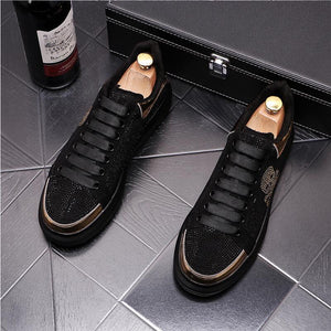 Luxury Designer New Black Rhinestone Lace Up Thick Bottom Casual Shoes