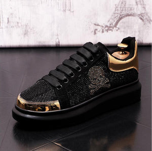 Luxury Designer New Black Rhinestone Lace Up Thick Bottom Casual Shoes
