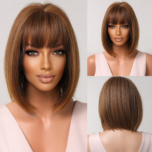 Short Straight Synthetic Wigs for Women Blonde to Brown