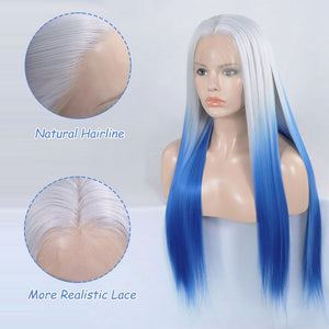 Ombre Sliver Blue Lace Front Wigs