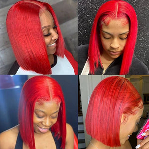 Red Bob Wig Human Hair Straight Short Bob Lace Wigs For Black Women