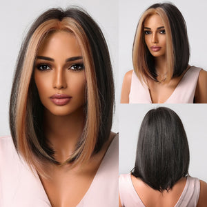 Short Straight Synthetic Wigs for Women Blonde to Brown
