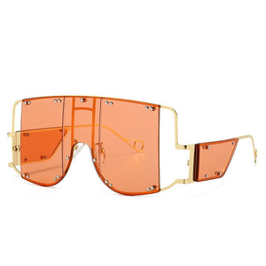 Metal Rivet Eyewear Oversized Mirror Square Sunglasses