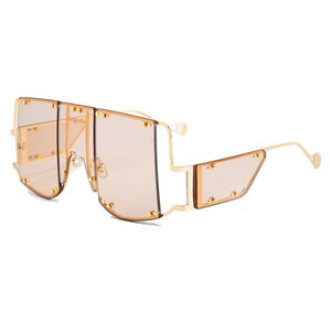 Metal Rivet Eyewear Oversized Mirror Square Sunglasses