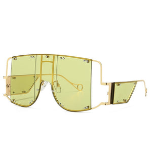 Metal Rivet Eyewear Oversized Mirror Square Sunglasses