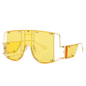 Metal Rivet Eyewear Oversized Mirror Square Sunglasses