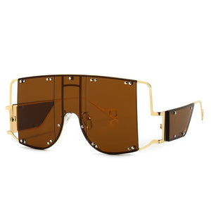 Metal Rivet Eyewear Oversized Mirror Square Sunglasses