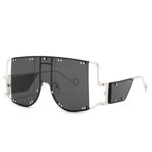 Metal Rivet Eyewear Oversized Mirror Square Sunglasses