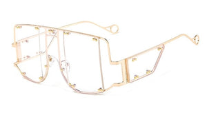 Metal Rivet Eyewear Oversized Mirror Square Sunglasses