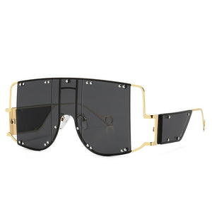 Metal Rivet Eyewear Oversized Mirror Square Sunglasses