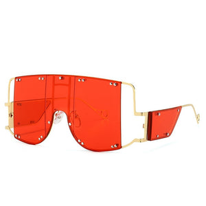 Metal Rivet Eyewear Oversized Mirror Square Sunglasses