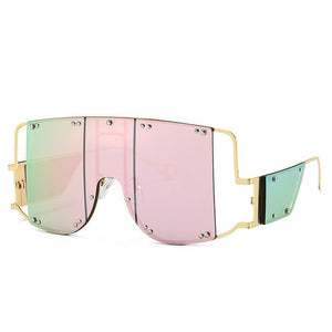 Metal Rivet Eyewear Oversized Mirror Square Sunglasses