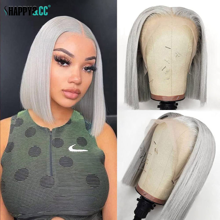 Silver Grey Lace Front Bob Wigs S