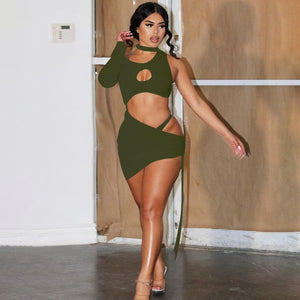 Women One Shoulder Hollow Out Bodycon Dress