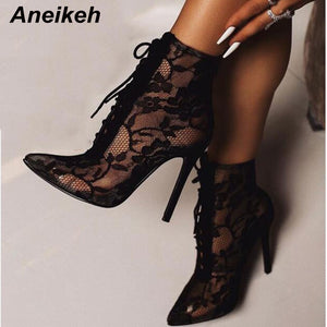 Black Mesh Women's  High Heels