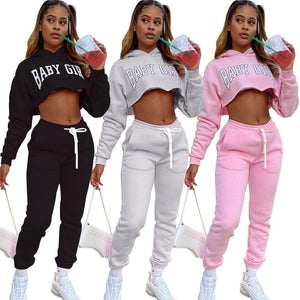 Casual Letter Print Thick Fleece Tracksuit