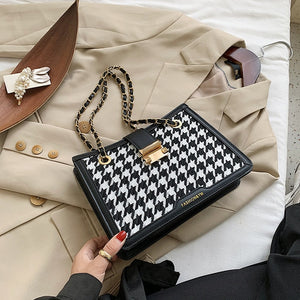 Fashion Houndstooth WOOL Chain Shoulder Bag