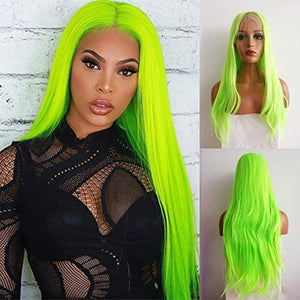Green Long Natural Straight Synthetic Lace Front Wigs