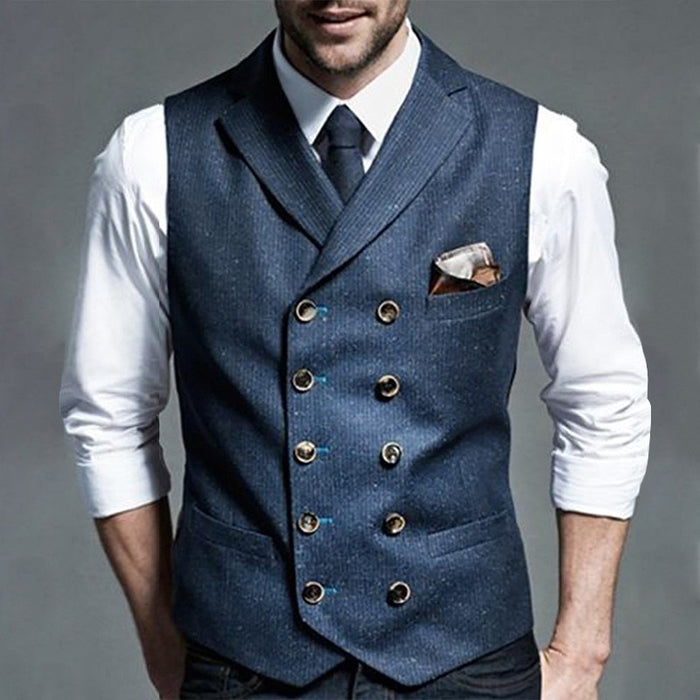Mens Double Breasted Black Suit Waistcoat