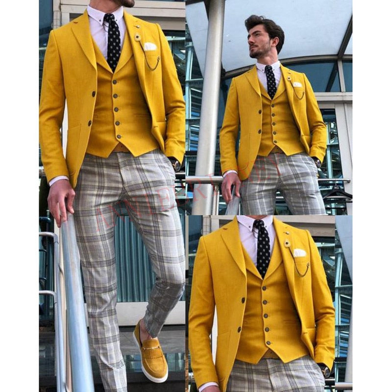 New Designs Casual Yellow Mens Suits