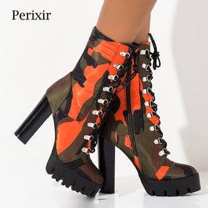 Perixir Lace Up Chunky Heel