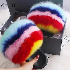 Real Fox Fur Slides For Women