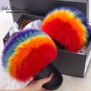 Real Fox Fur Slides For Women