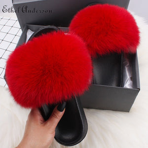 Real Fox Fur Slides For Women