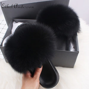 Real Fox Fur Slides For Women