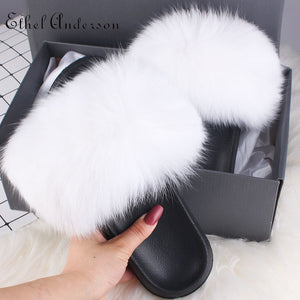 Real Fox Fur Slides For Women