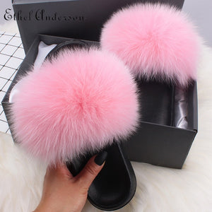 Real Fox Fur Slides For Women