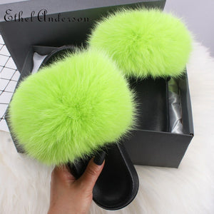 Real Fox Fur Slides For Women