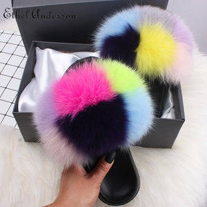 Real Fox Fur Slides For Women