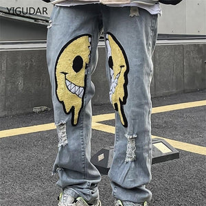 Irregular Ripped Hole Jeans Denim Pant