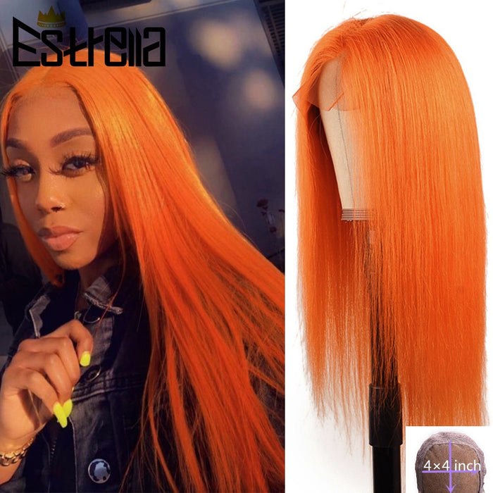 Straight Orange Human Hair Wigs For Women